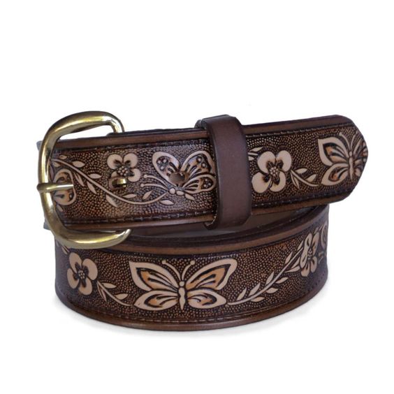 Ceinture en cuir Premium avec motif papillon et boucle chromée